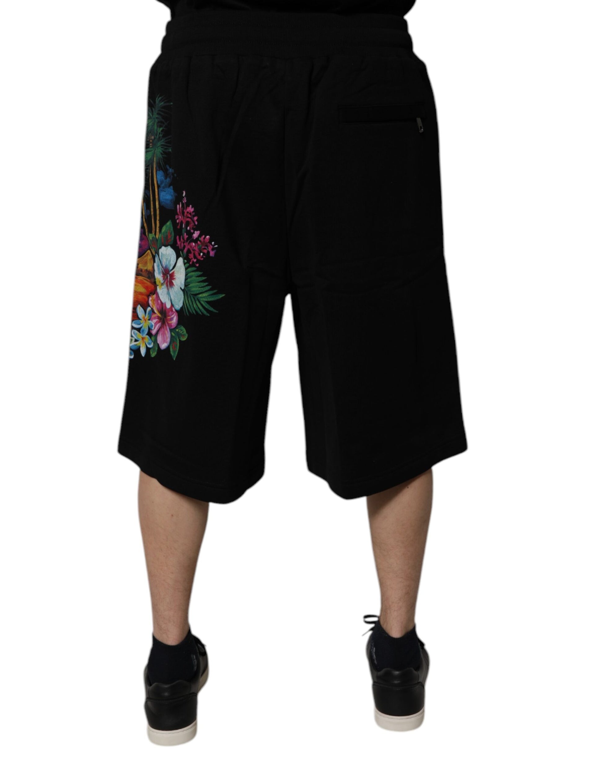 Dolce & Gabbana Black Cotton Logo Floral Print Bermuda Shorts - ClickThatClicks 