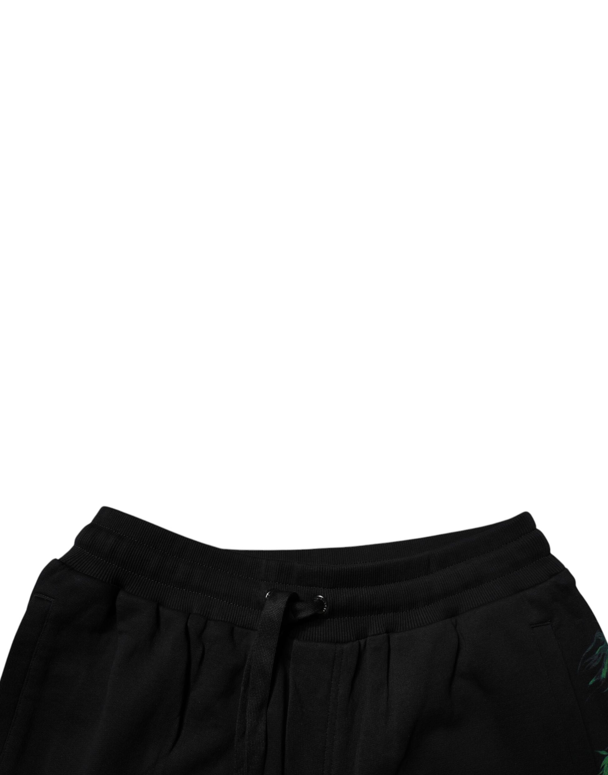Dolce & Gabbana Black Cotton Logo Floral Print Bermuda Shorts - ClickThatClicks 