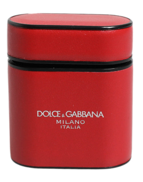 Dolce & Gabbana Red Calfskin Leather Logo Print Flip Holder Airpods Case - ClickThatClicks 