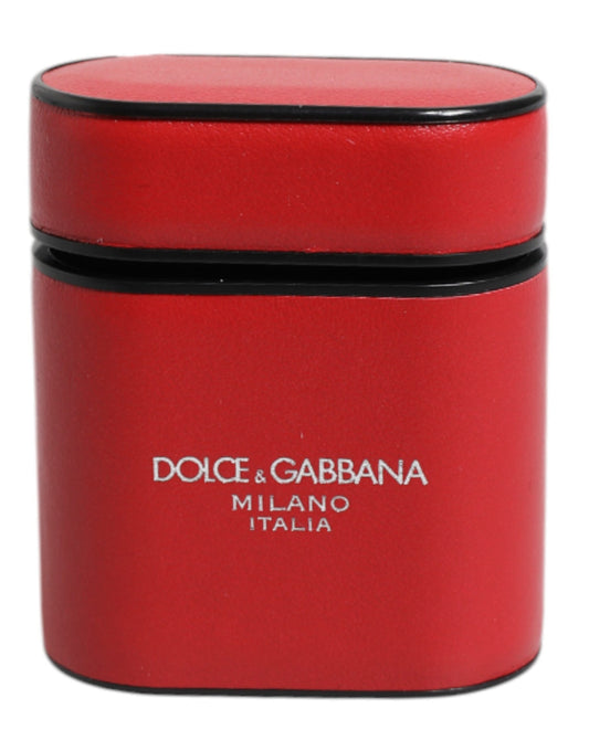 Dolce & Gabbana Red Calfskin Leather Logo Print Flip Holder Airpods Case - ClickThatClicks 