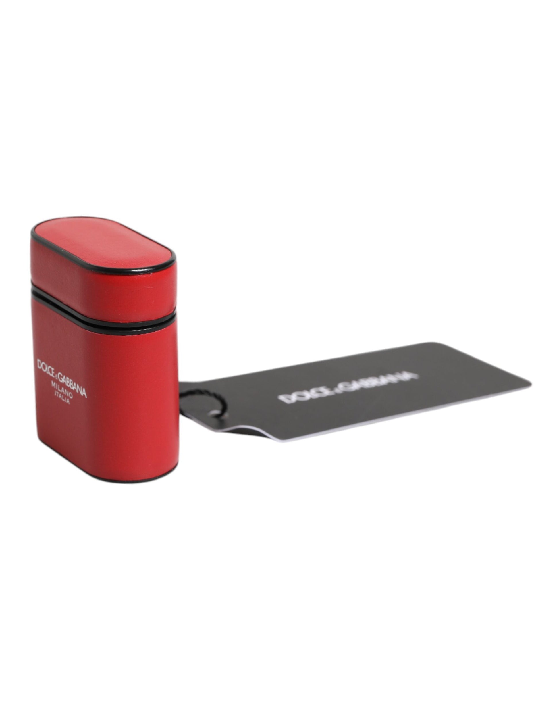 Dolce & Gabbana Red Calfskin Leather Logo Print Flip Holder Airpods Case - ClickThatClicks 