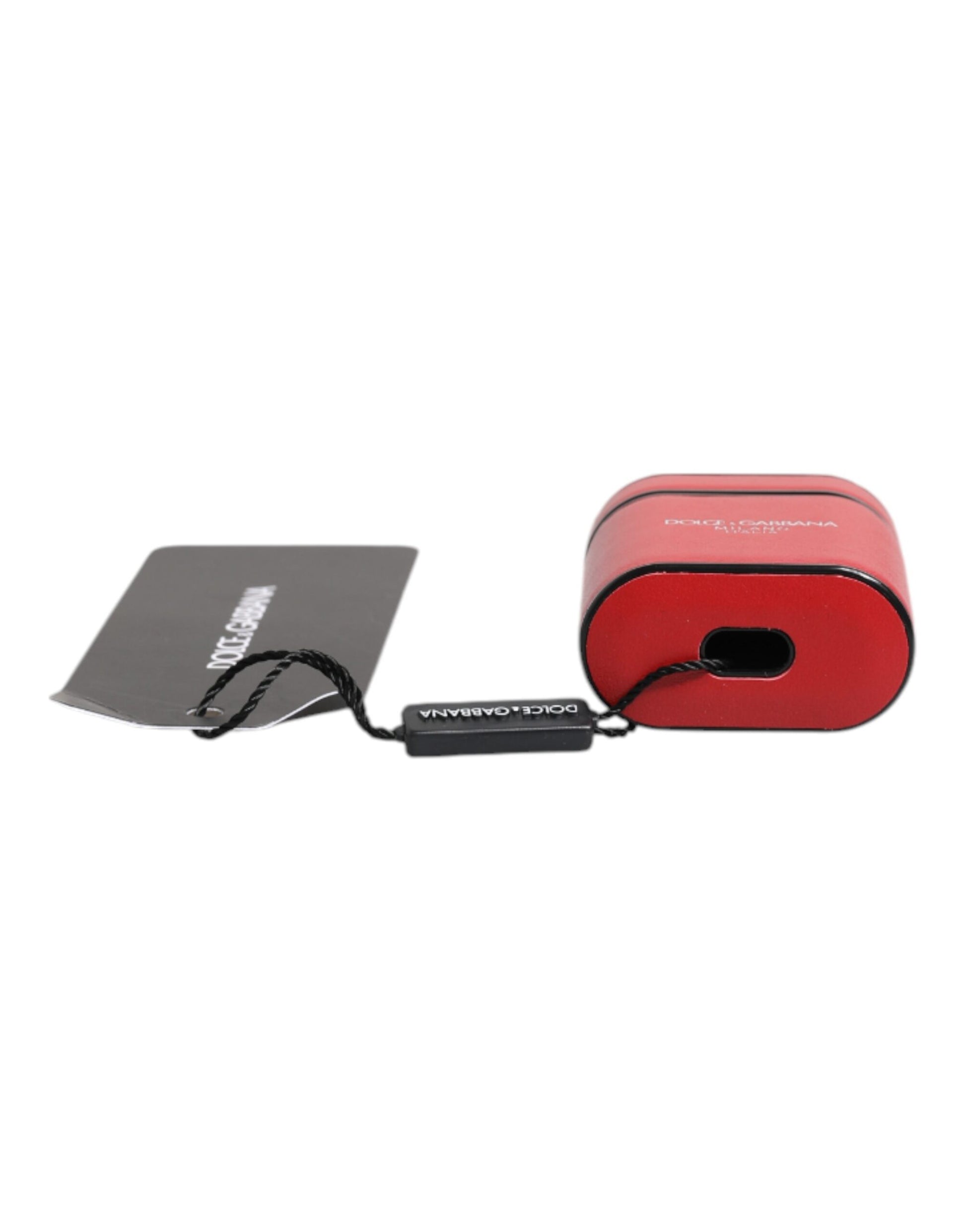 Dolce & Gabbana Red Calfskin Leather Logo Print Flip Holder Airpods Case - ClickThatClicks 
