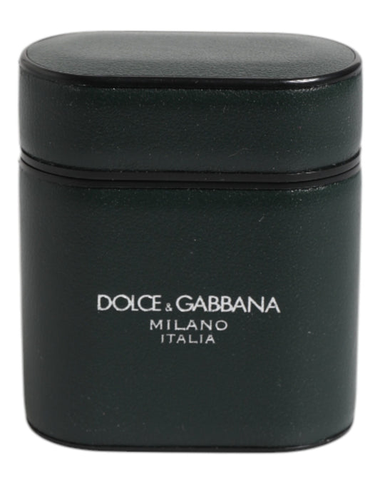 Dolce & Gabbana Green Calfskin Leather Logo Print Flip Holder Airpods Case - ClickThatClicks 