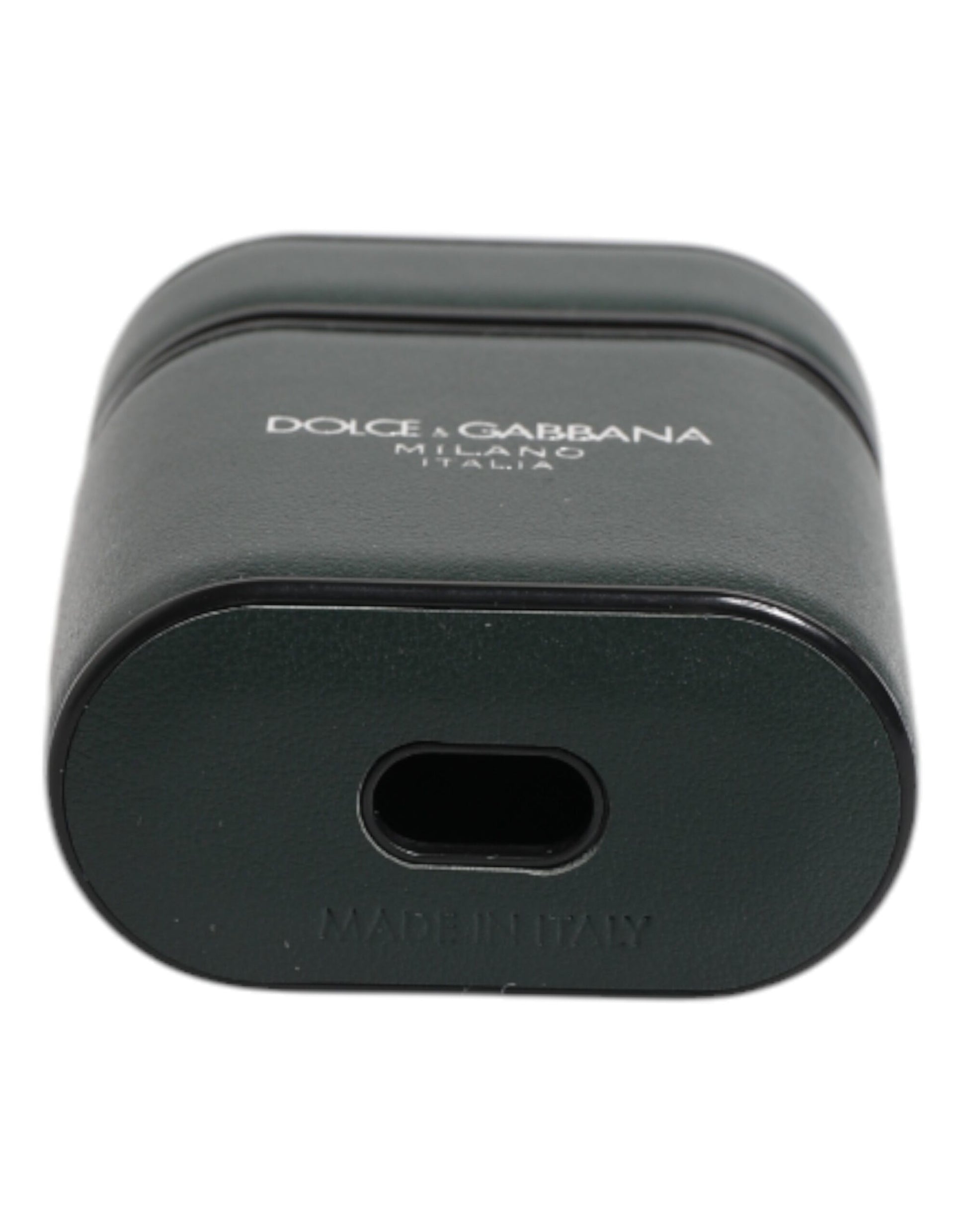 Dolce & Gabbana Green Calfskin Leather Logo Print Flip Holder Airpods Case - ClickThatClicks 