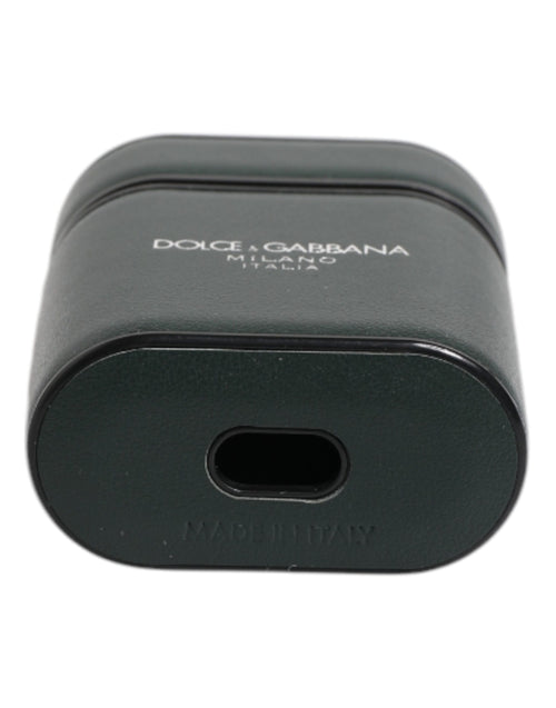 Dolce & Gabbana Green Calfskin Leather Logo Print Flip Holder Airpods Case - ClickThatClicks 