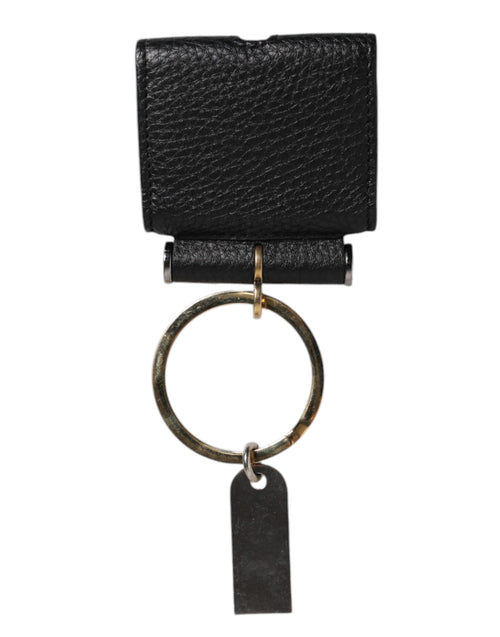 Dolce & Gabbana Black Leather Strap Gold Metal Logo Plaque Airpods Case - ClickThatClicks 