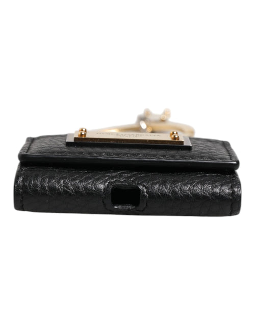 Dolce & Gabbana Black Leather Strap Gold Metal Logo Plaque Airpods Case - ClickThatClicks 