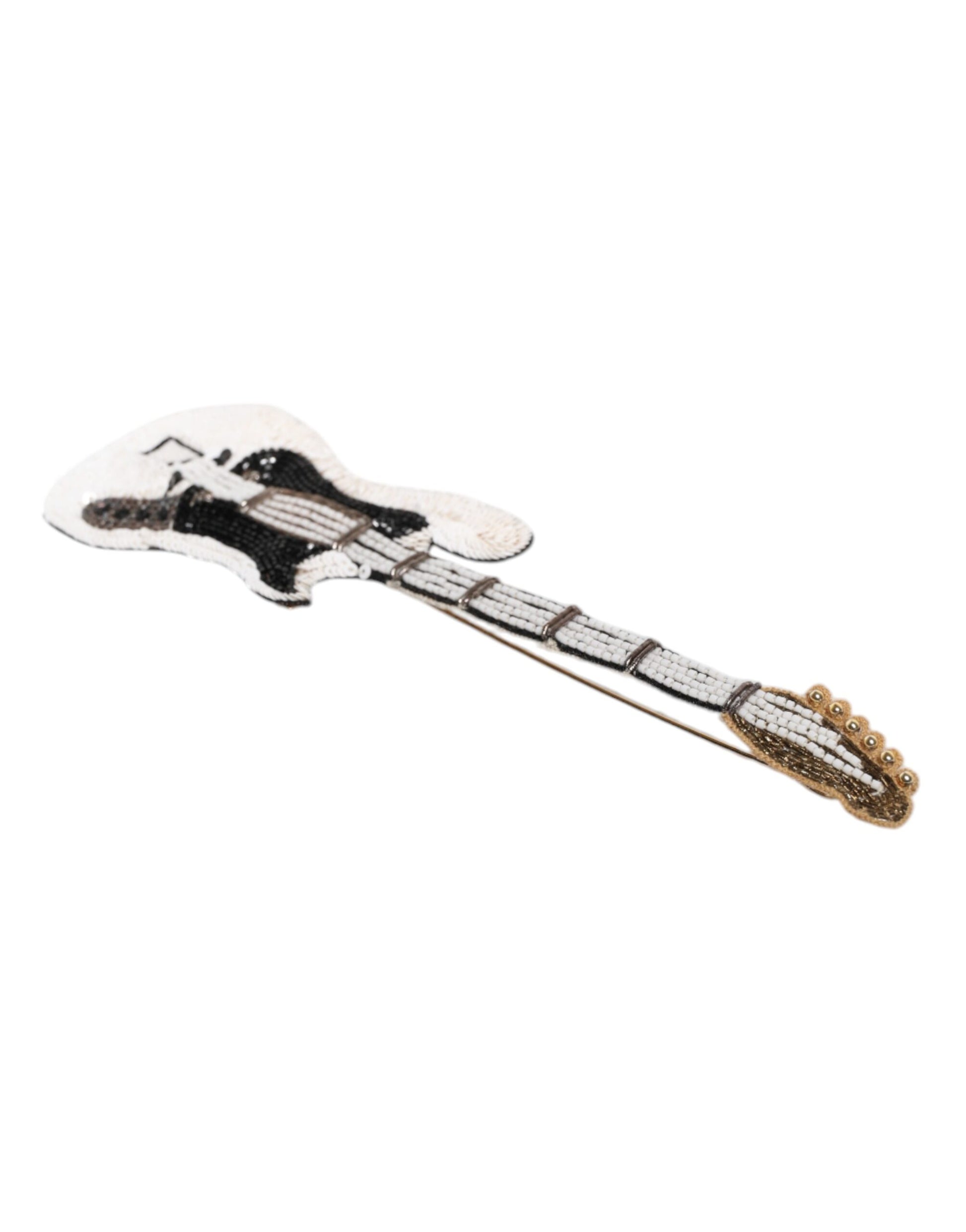 Dolce & Gabbana Gold Brass Logo Beaded Guitar Pin Brooch - ClickThatClicks 