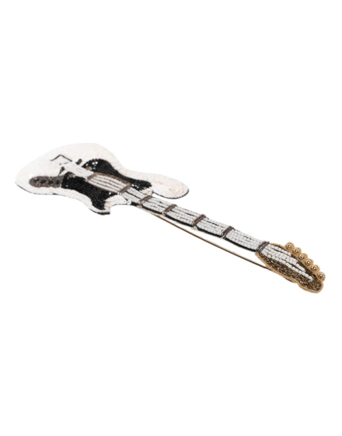 Dolce & Gabbana Gold Brass Logo Beaded Guitar Pin Brooch - ClickThatClicks 