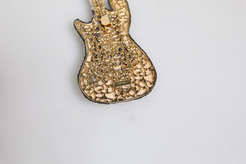 Dolce & Gabbana Gold Brass Logo Beaded Guitar Pin Brooch - ClickThatClicks 