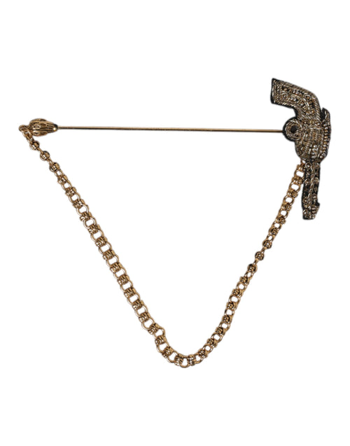 Dolce & Gabbana Black Gold Brass Copper Revolver Brooch Lapel Pin - ClickThatClicks 