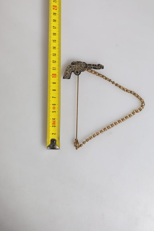 Dolce & Gabbana Black Gold Brass Copper Revolver Brooch Lapel Pin - ClickThatClicks 