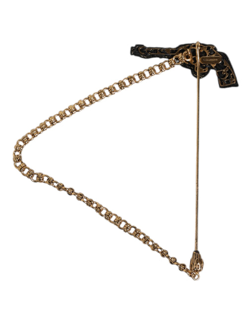 Dolce & Gabbana Black Gold Brass Copper Revolver Brooch Lapel Pin - ClickThatClicks 