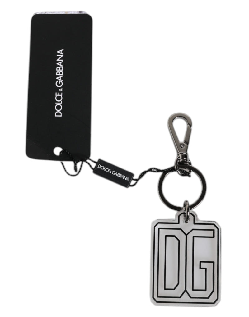 Dolce & Gabbana Gray Black DG Rubber Logo Silver Men's Keychain Keyring