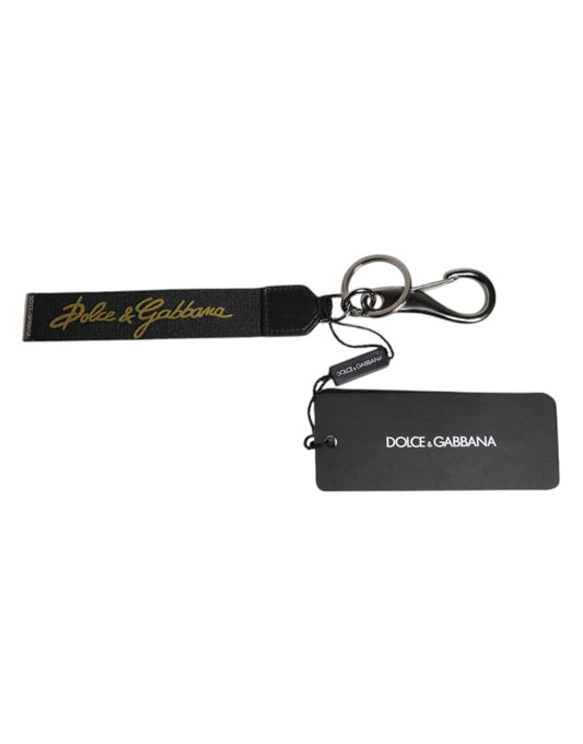 Dolce & Gabbana Black Logo Nylon Silver Brass Men Holder Keychain Keyring - ClickThatClicks 