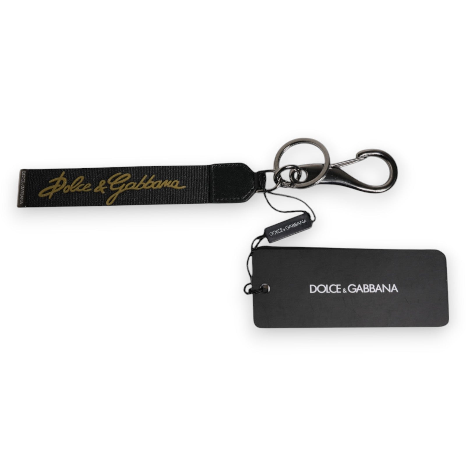 Dolce & Gabbana Black Logo Nylon Silver Brass Men Holder Keychain Keyring - ClickThatClicks 