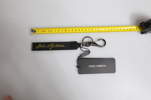 Dolce & Gabbana Black Logo Nylon Silver Brass Men Holder Keychain Keyring - ClickThatClicks 