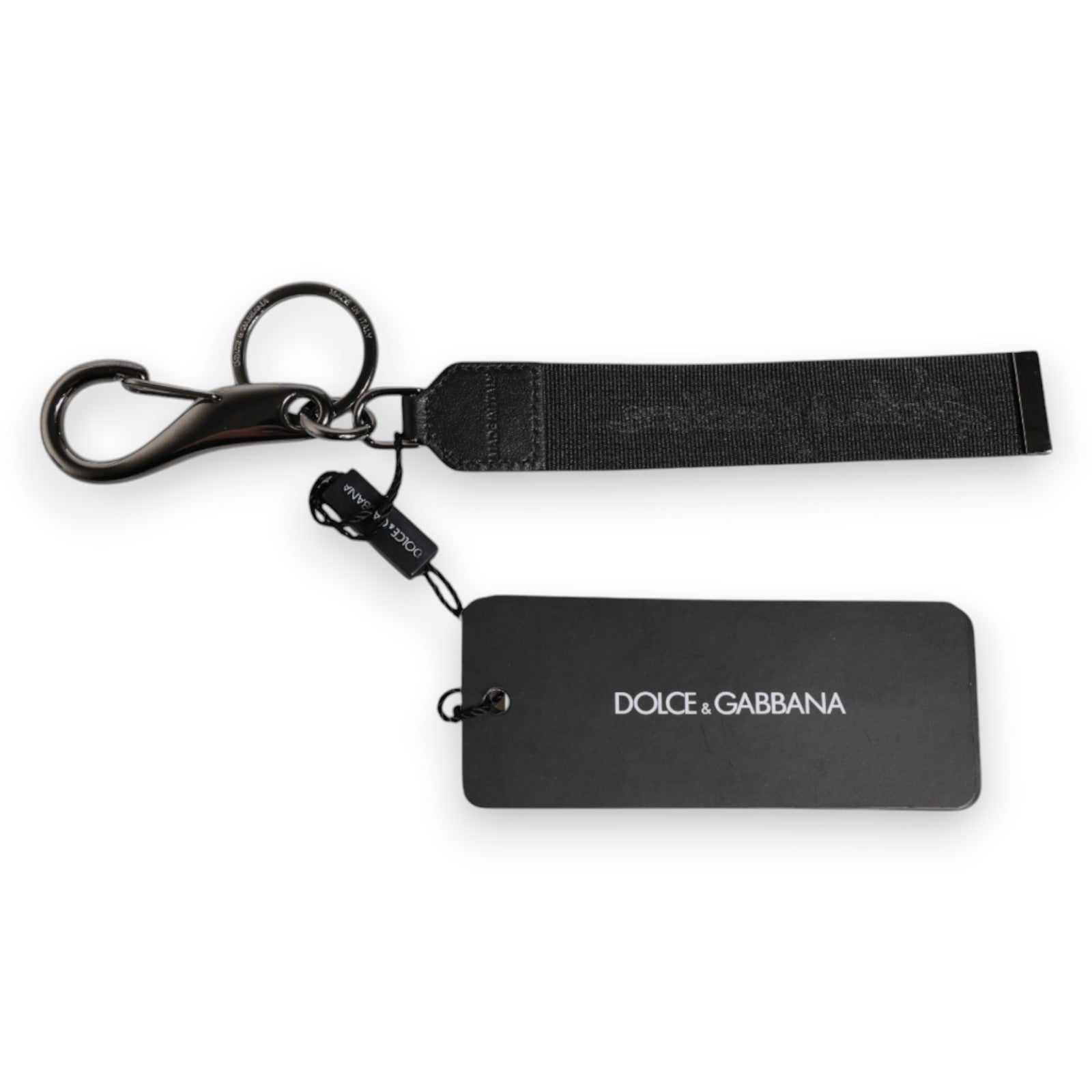 Dolce & Gabbana Black Logo Nylon Silver Brass Men Holder Keychain Keyring - ClickThatClicks 