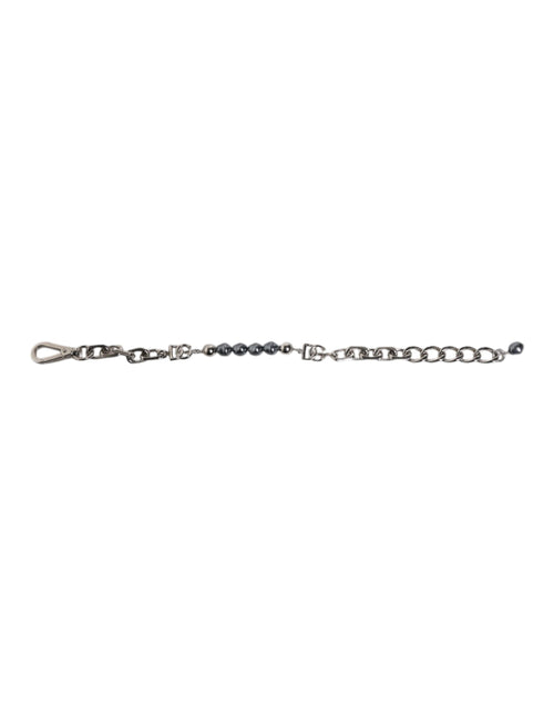 Dolce & Gabbana Silver Tone Chain Lobster Clasp Logo Gray Pearls Bracelet - ClickThatClicks 