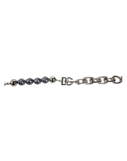 Dolce & Gabbana Silver Tone Chain Lobster Clasp Logo Gray Pearls Bracelet - ClickThatClicks 