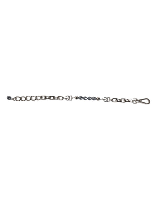 Dolce & Gabbana Silver Tone Chain Lobster Clasp Logo Gray Pearls Bracelet - ClickThatClicks 