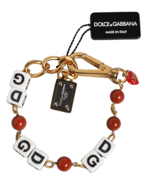 Dolce & Gabbana Multicolor Gold Tone Brass Chain DG Logo Dice Bracelet - ClickThatClicks 