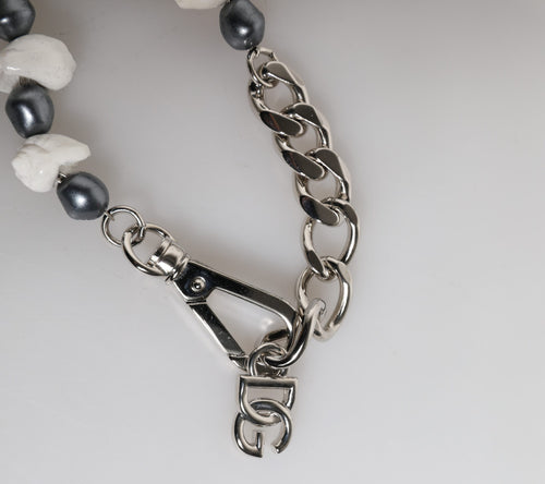 Dolce & Gabbana Silver Tone Brass Beaded Shell DG Logo Pendant Bracelet - ClickThatClicks 