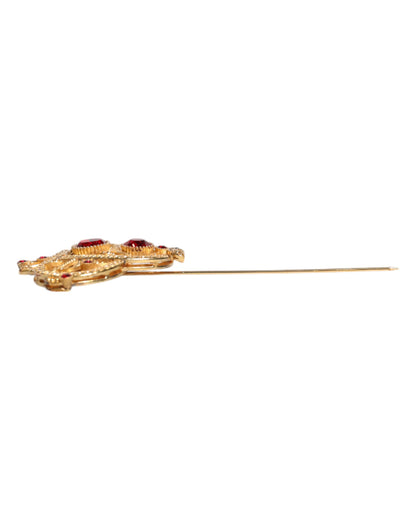 Dolce & Gabbana Gold Tone Red Crystal Embellish 925 Sterling Silver Pin