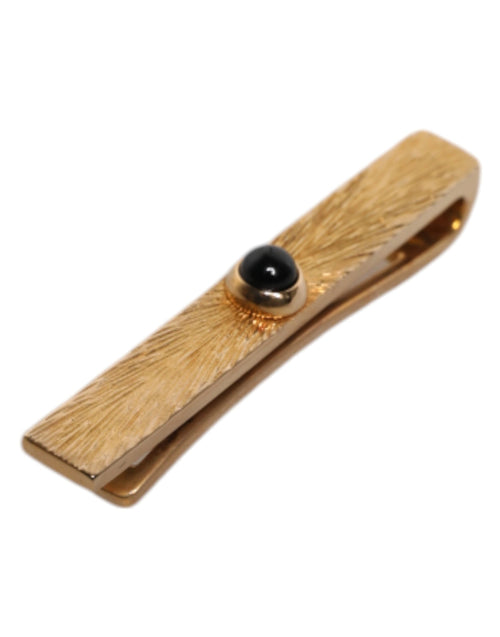 Dolce & Gabbana Black Sapphire Gold Tone Brass Tie Clip Bar - ClickThatClicks 