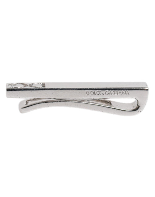 Dolce & Gabbana Silver Tone Brass Logo Branded Tie Clip Bar - ClickThatClicks 