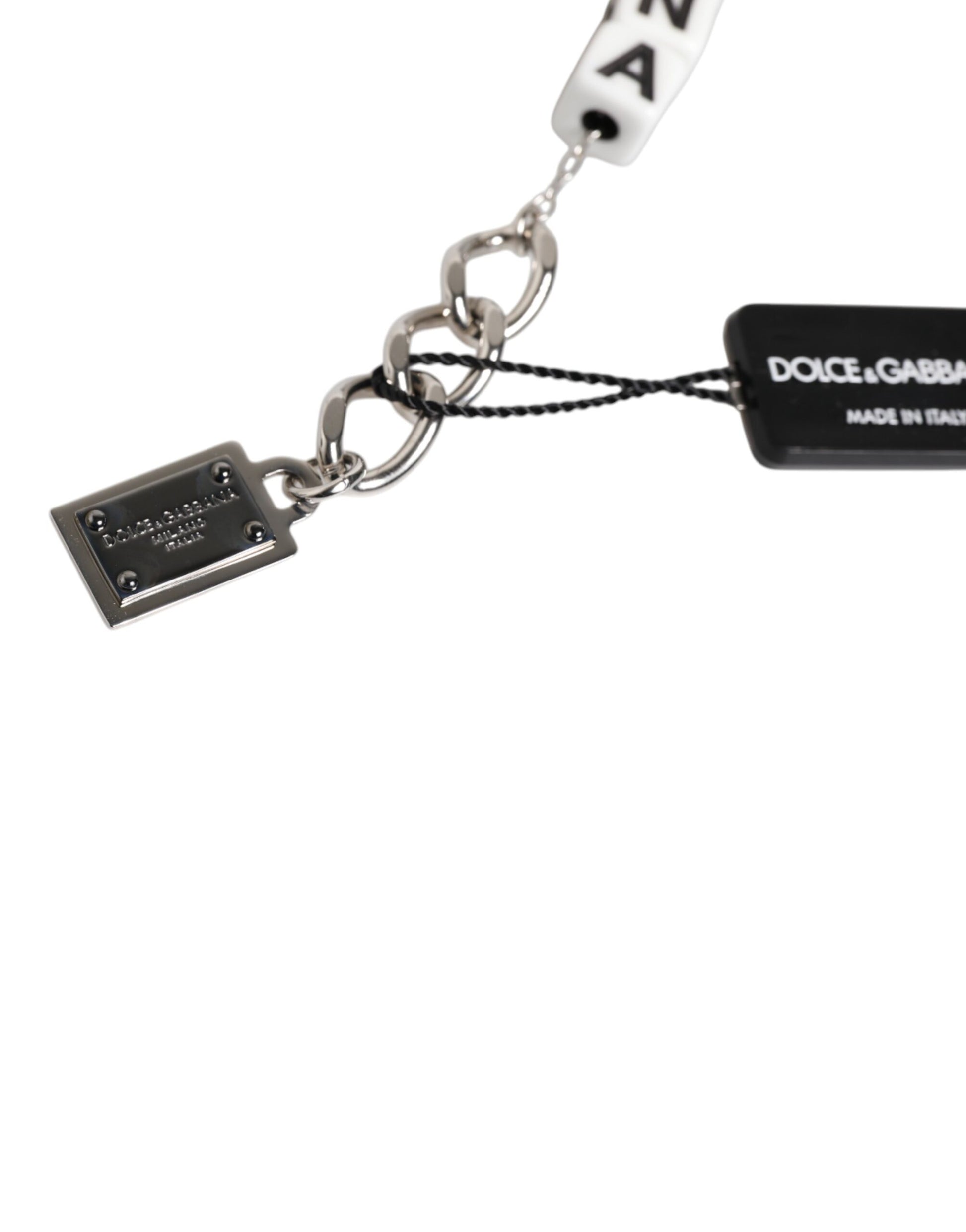 Dolce & Gabbana Silver Brass Chain Dice Logo Embellished Charm Bracelet - ClickThatClicks 
