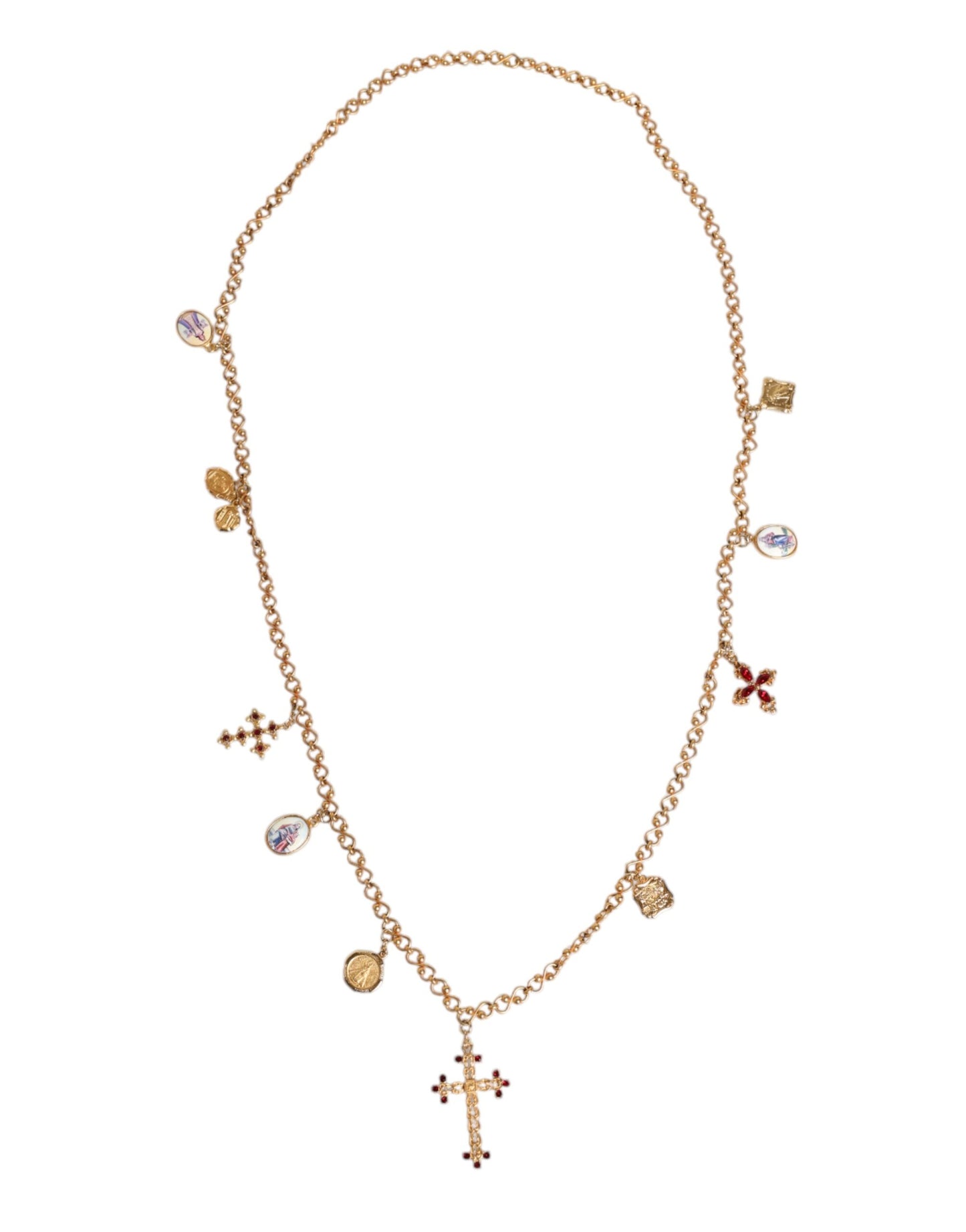 Dolce & Gabbana Gold Tone Brass Chain Religious Cross Pendant Necklace