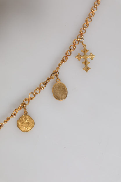 Dolce & Gabbana Gold Tone Brass Chain Religious Cross Pendant Necklace