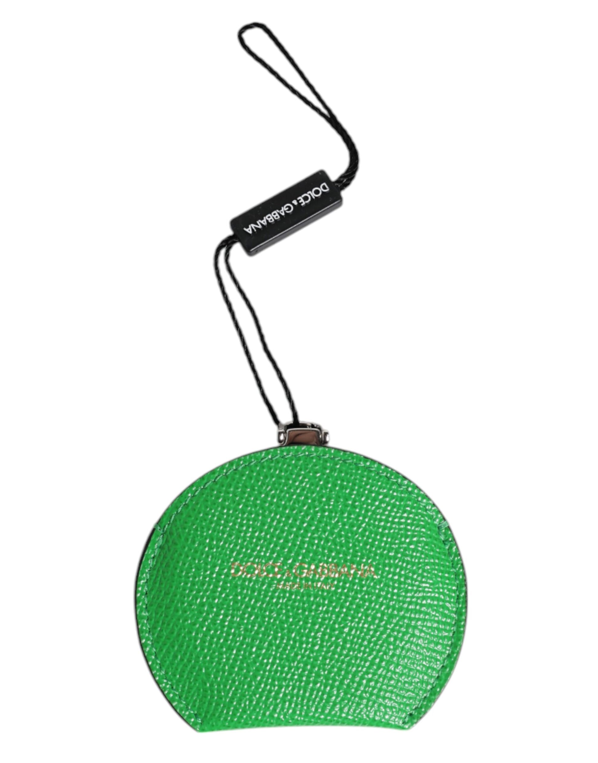 Dolce & Gabbana Green Calfskin Leather Round Logo Hand Mirror Holder - ClickThatClicks 