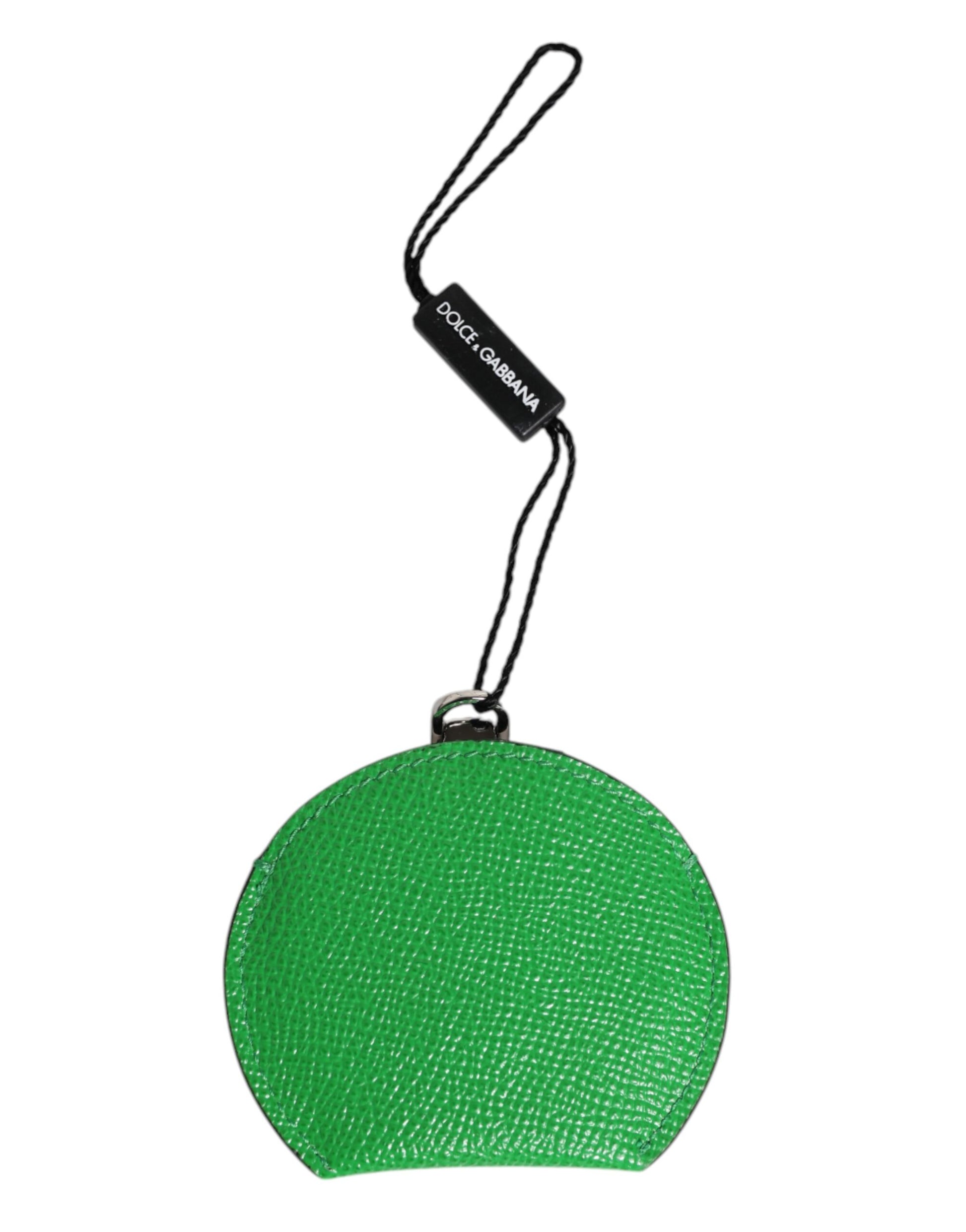 Dolce & Gabbana Green Calfskin Leather Round Logo Hand Mirror Holder - ClickThatClicks 