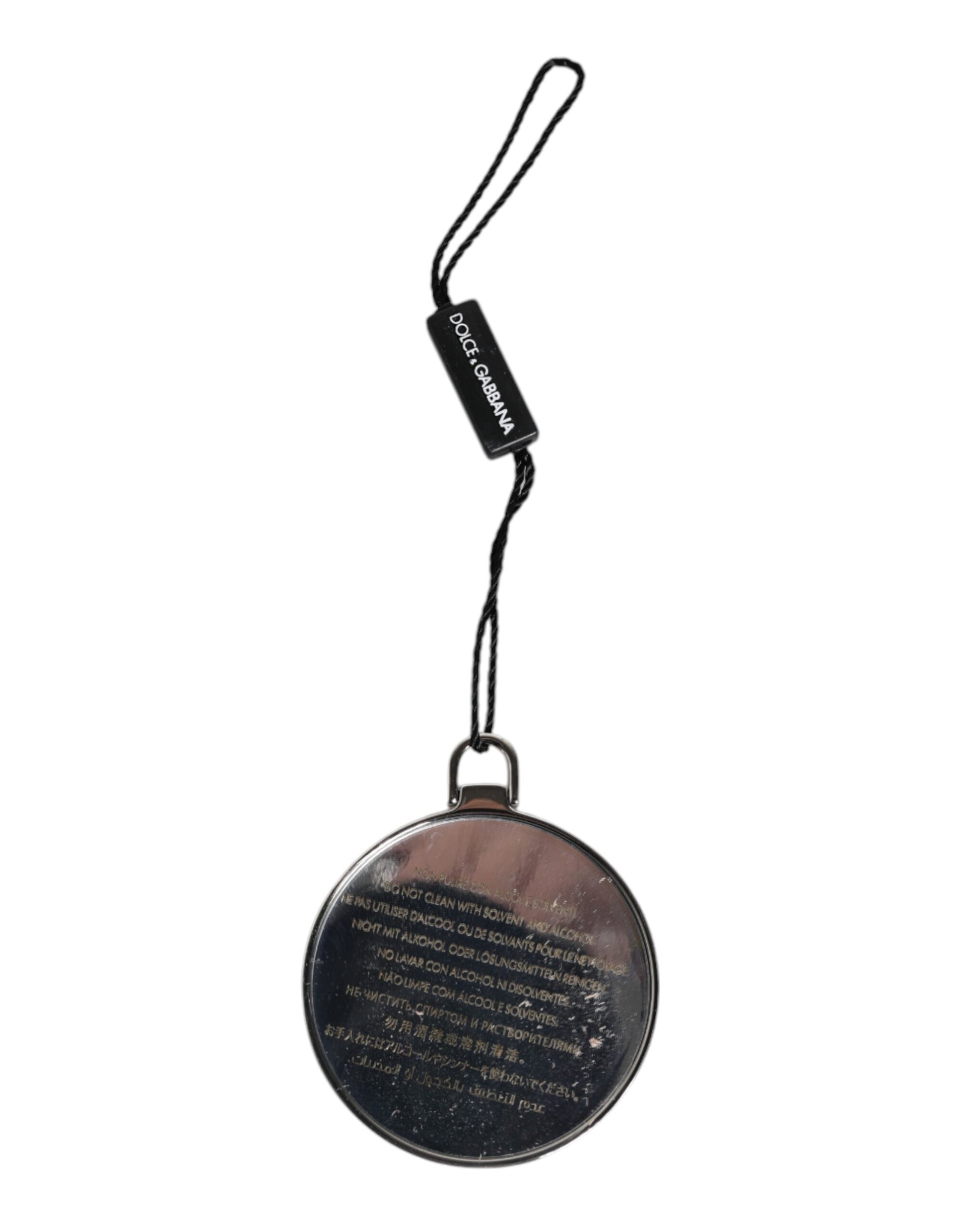 Dolce & Gabbana Green Calfskin Leather Round Logo Hand Mirror Holder - ClickThatClicks 