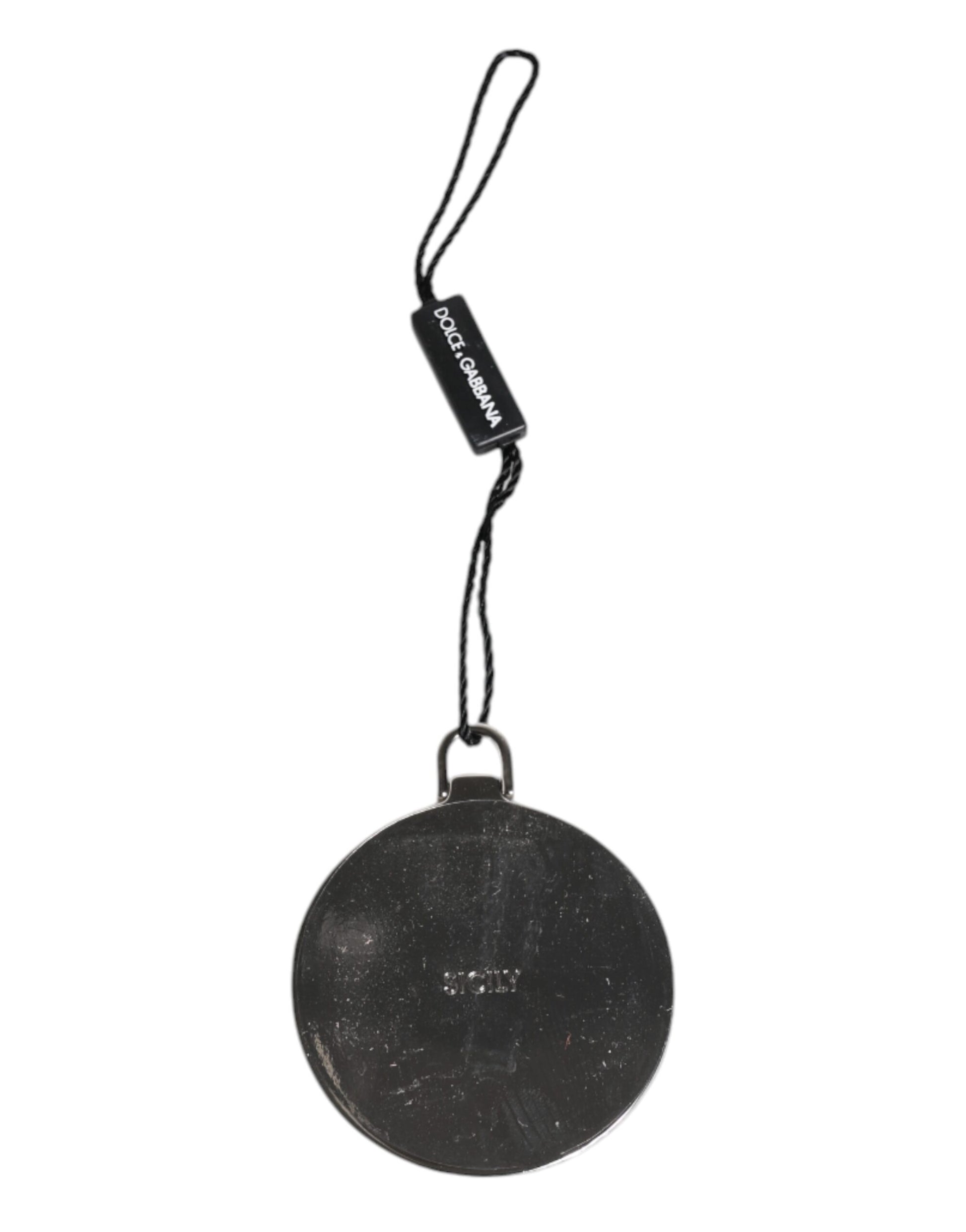 Dolce & Gabbana Green Calfskin Leather Round Logo Hand Mirror Holder - ClickThatClicks 