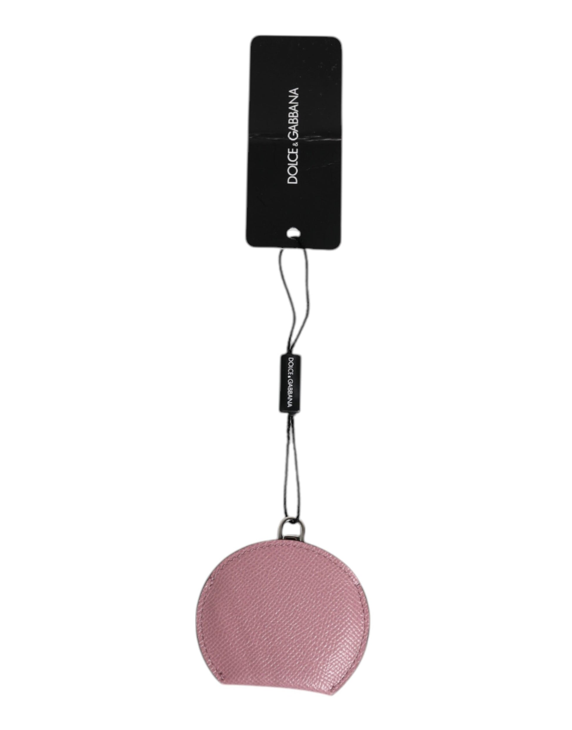 Dolce & Gabbana Pink Calfskin Leather Round Logo Hand Mirror Holder - ClickThatClicks 