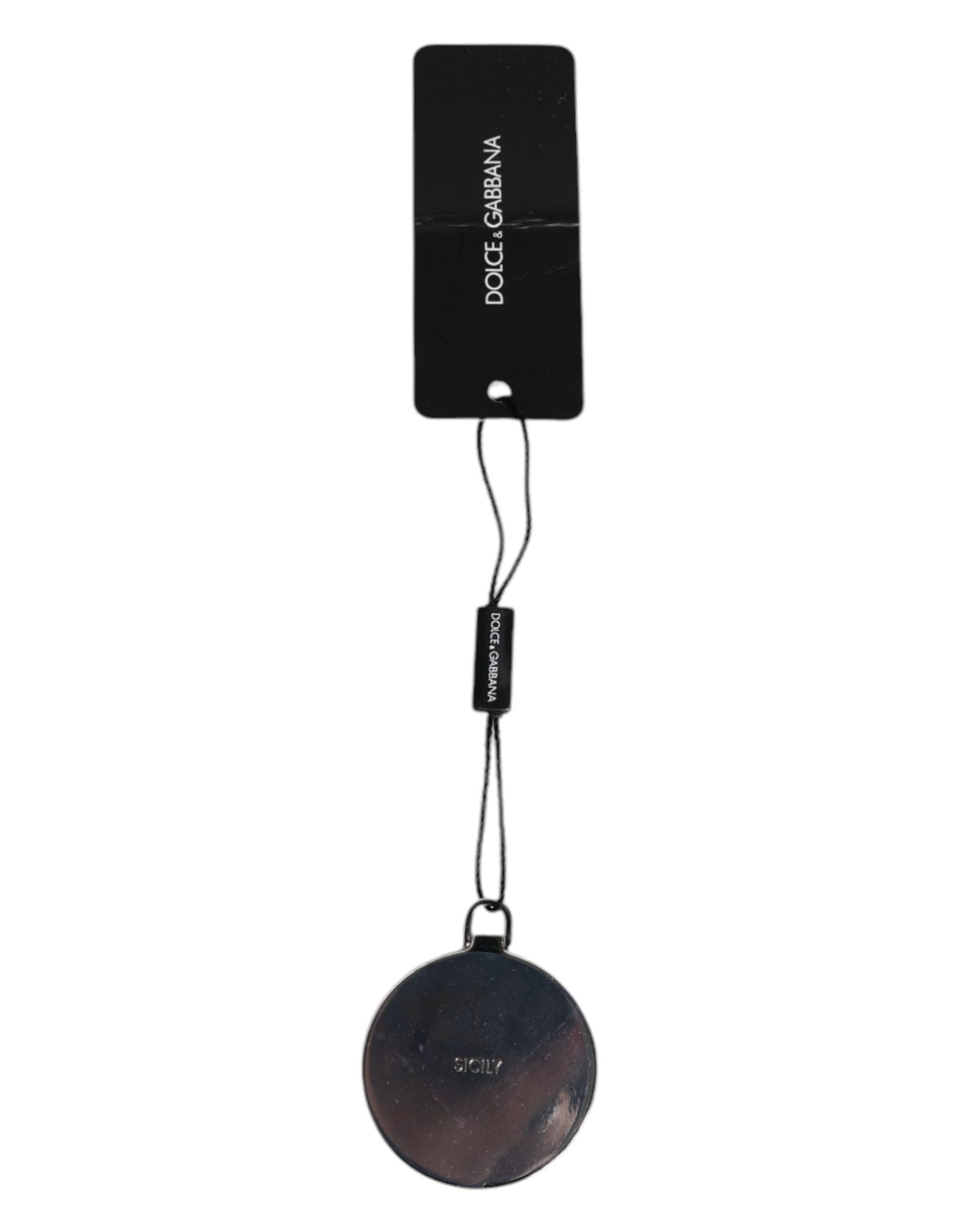 Dolce & Gabbana Pink Calfskin Leather Round Logo Hand Mirror Holder - ClickThatClicks 