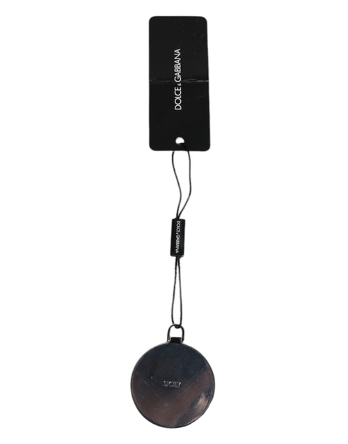 Dolce & Gabbana Pink Calfskin Leather Round Logo Hand Mirror Holder - ClickThatClicks 