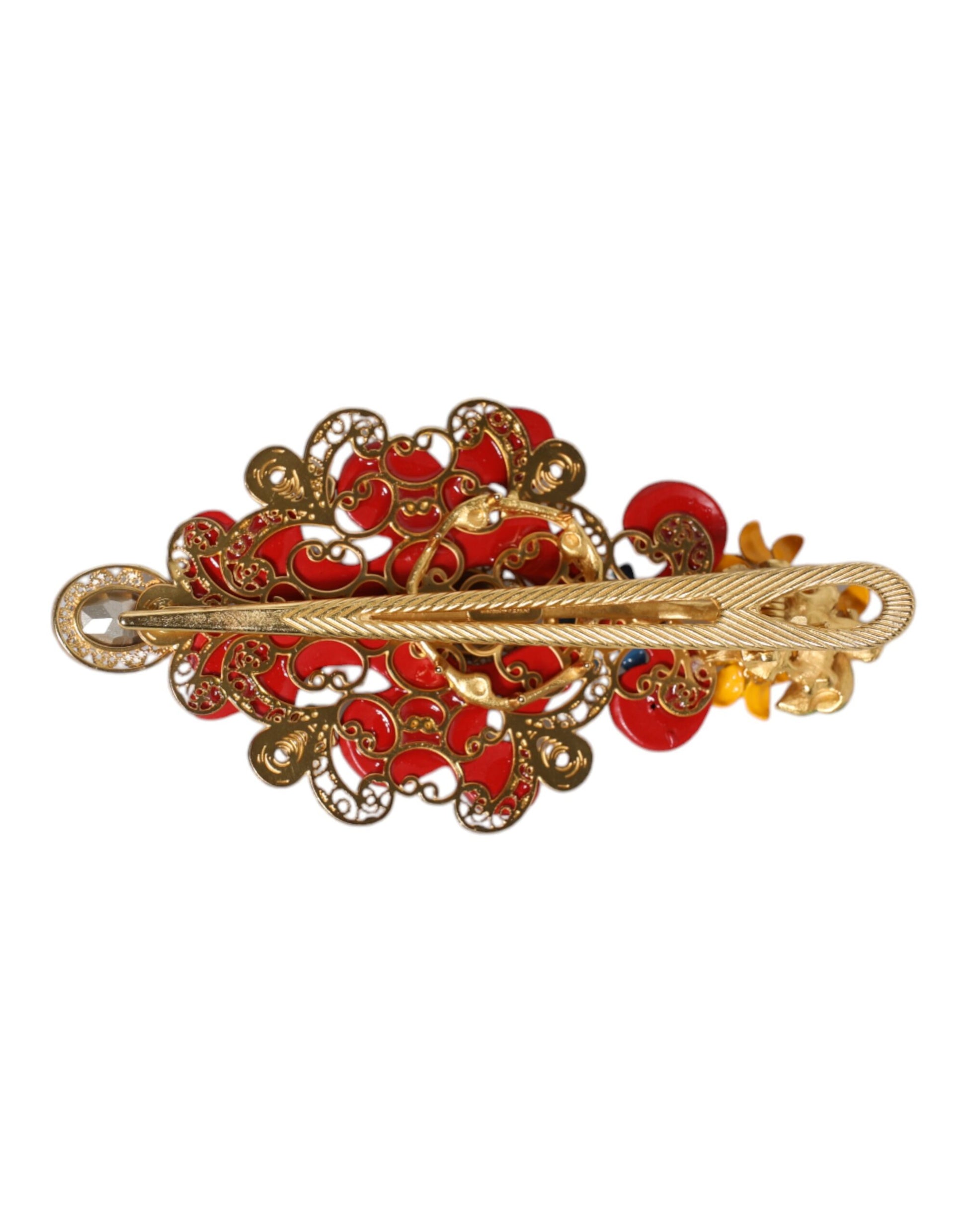 Dolce & Gabbana Multicolor Spring CARRETTO Gold Brass Crystal Hair Clip - ClickThatClicks 