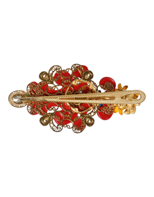 Dolce & Gabbana Multicolor Spring CARRETTO Gold Brass Crystal Hair Clip - ClickThatClicks 