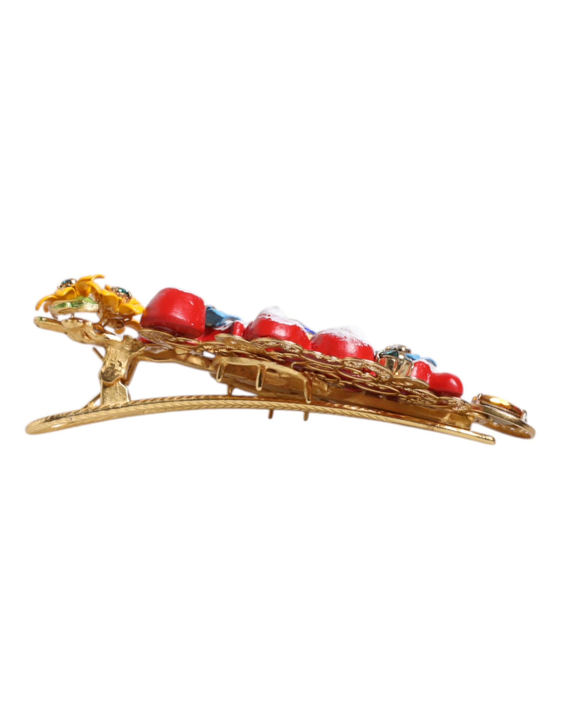 Dolce & Gabbana Multicolor Spring CARRETTO Gold Brass Crystal Hair Clip - ClickThatClicks 