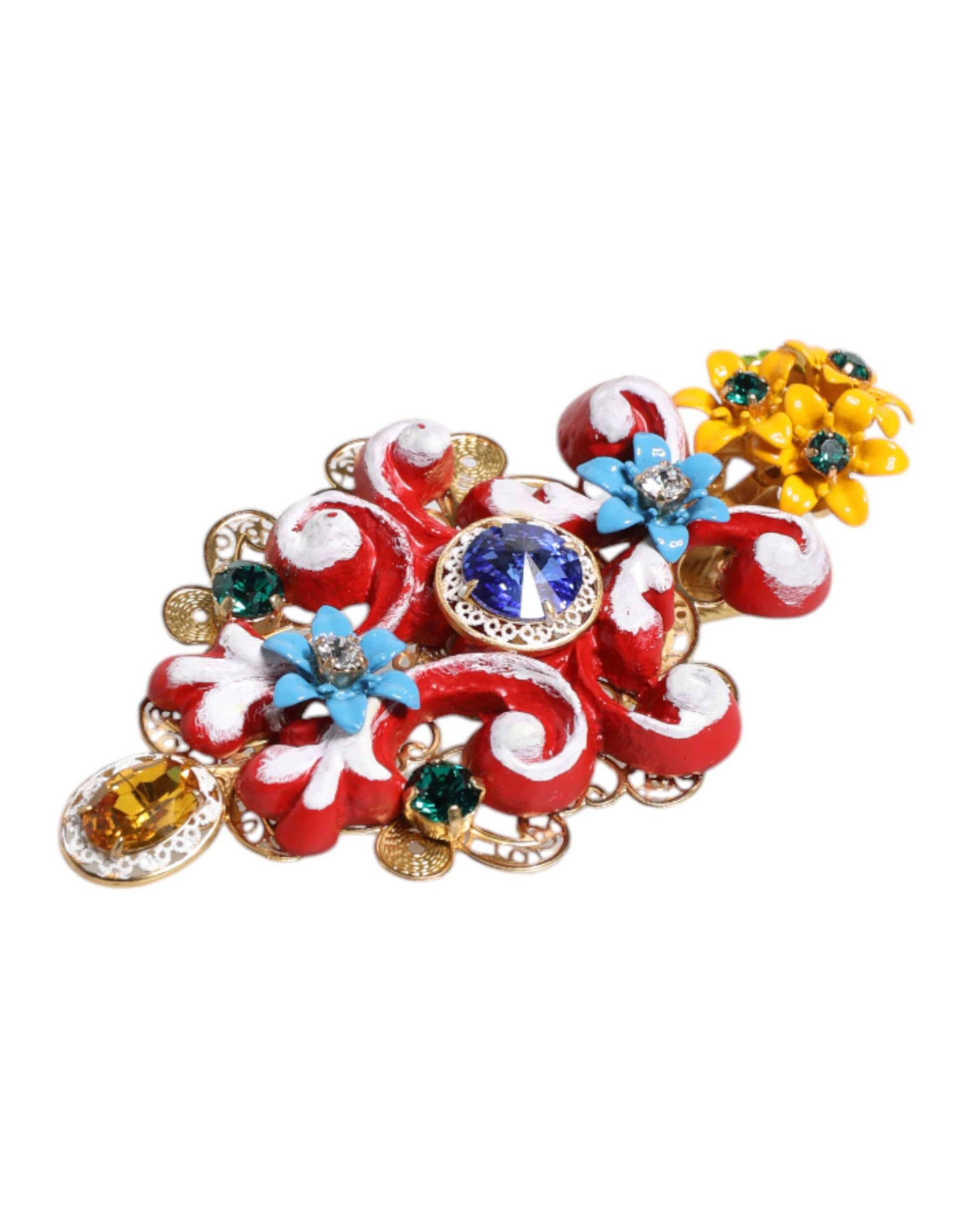 Dolce & Gabbana Multicolor Spring CARRETTO Gold Brass Crystal Hair Clip - ClickThatClicks 