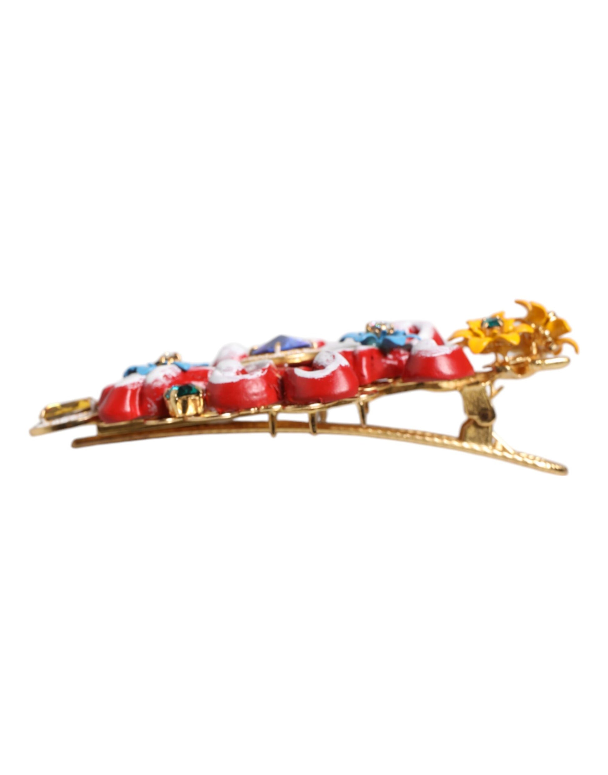 Dolce & Gabbana Multicolor Spring CARRETTO Gold Brass Crystal Hair Clip - ClickThatClicks 