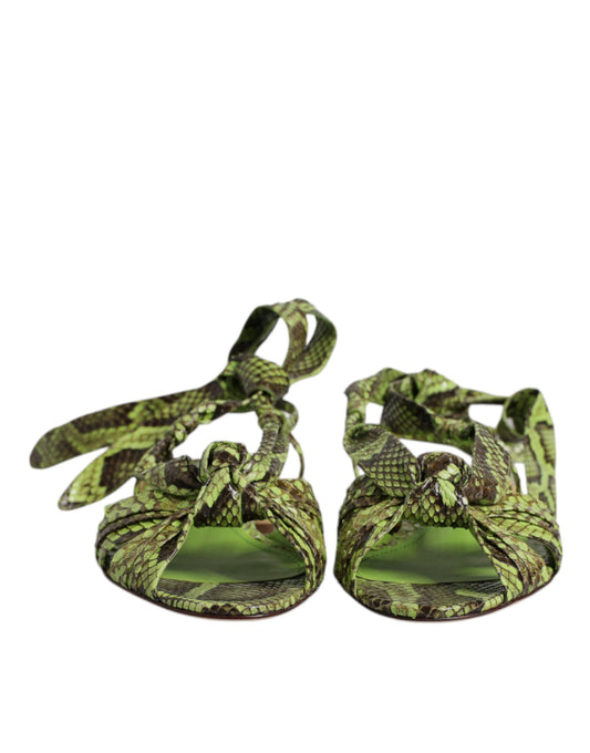 Dolce & Gabbana Green Animal Print Ankle Wrap Sandals Shoes - ClickThatClicks 