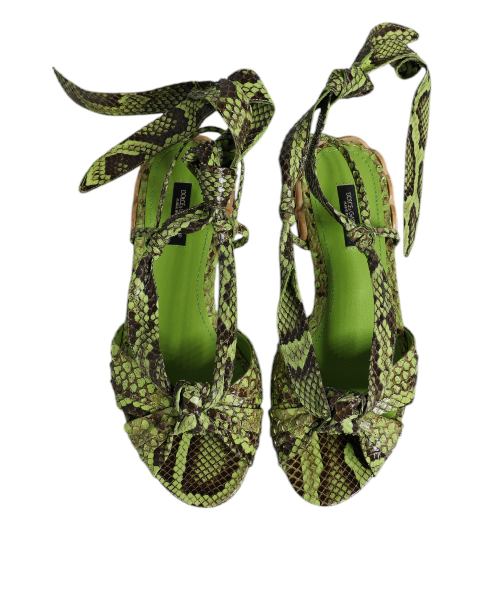 Dolce & Gabbana Green Animal Print Ankle Wrap Sandals Shoes - ClickThatClicks 