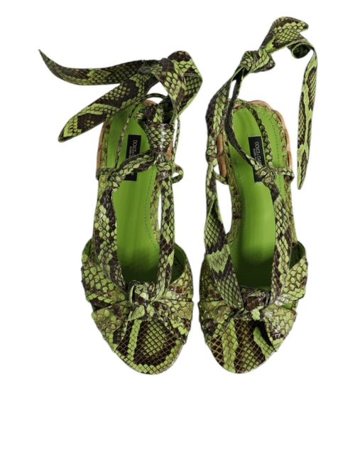 Dolce & Gabbana Green Animal Print Ankle Wrap Sandals Shoes - ClickThatClicks 