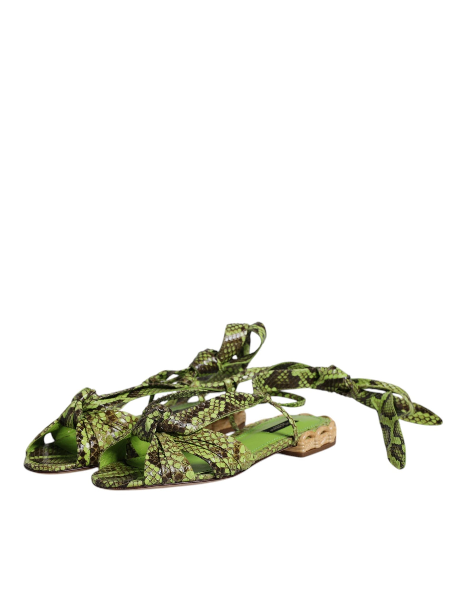 Dolce & Gabbana Green Animal Print Ankle Wrap Sandals Shoes - ClickThatClicks 