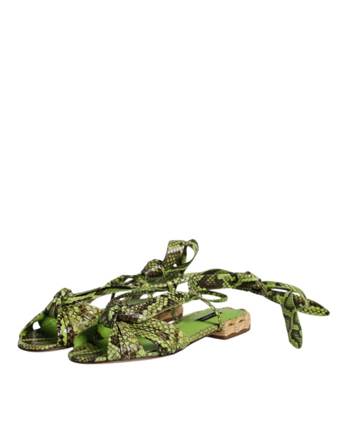 Dolce & Gabbana Green Animal Print Ankle Wrap Sandals Shoes - ClickThatClicks 